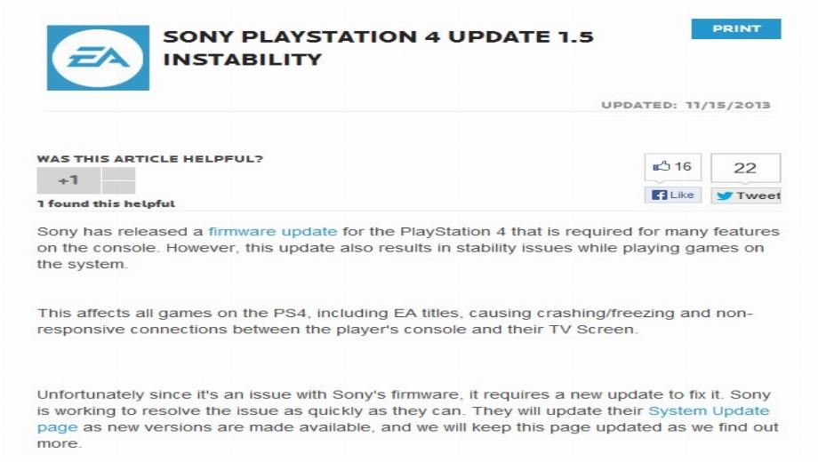 EA Blames Day One Patch For Crashing “All PS4 Games”