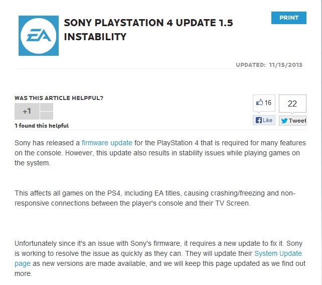 EA Blames Day One Patch For Crashing “All PS4 Games”