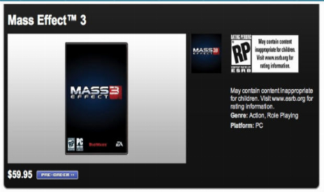 EA Store Lists Unannounced Mass Effect 3