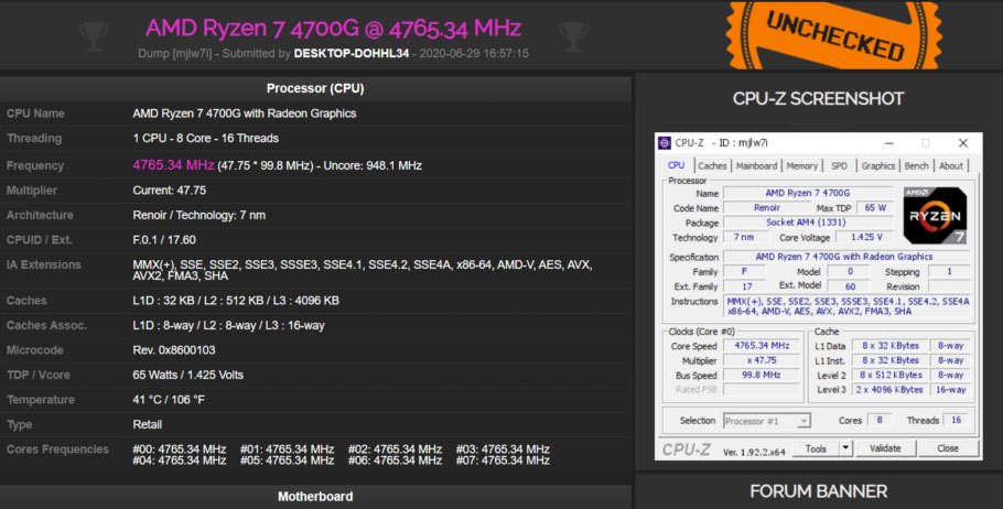 Overlocked AMD 4700G erreicht 4.77GHz mit Standardkühlung