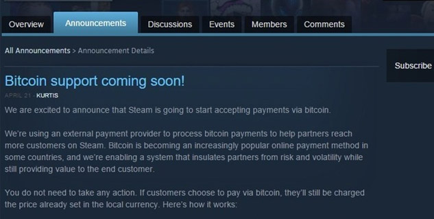 Steam soon set to take Bitcoin payments