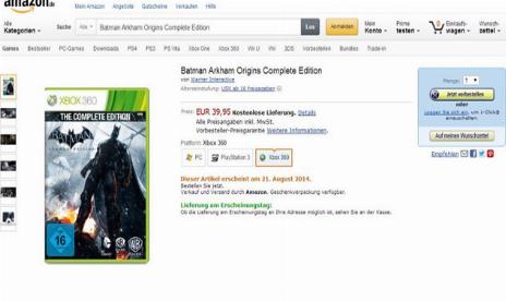 Batman Arkham Origins Complete Edition shows up on Amazon.de