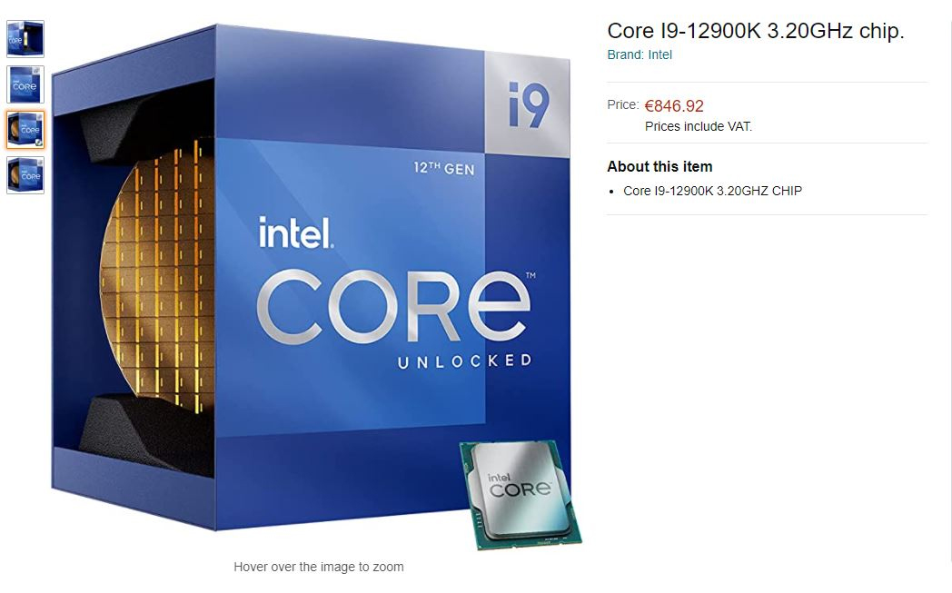 Premier Core i9-12900K listé pour $983 en Europe