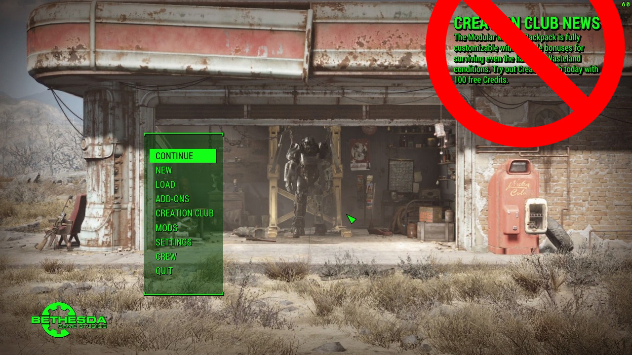 Hate the creation club advert in Fallout 4? This mod deletes it