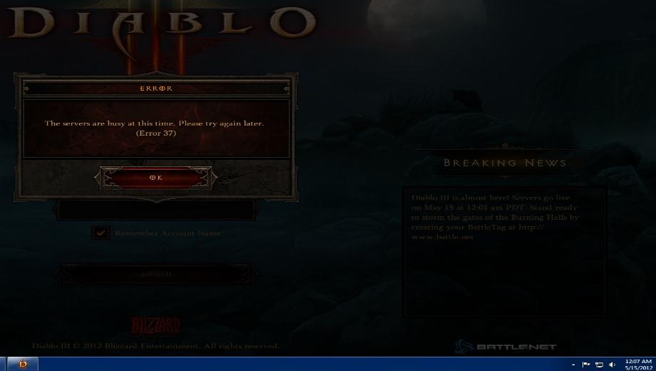 Diablo III Servers Down At Launch Time