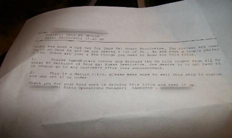 GameStop Opened Deus Ex Boxes And Stole Coupons From Them