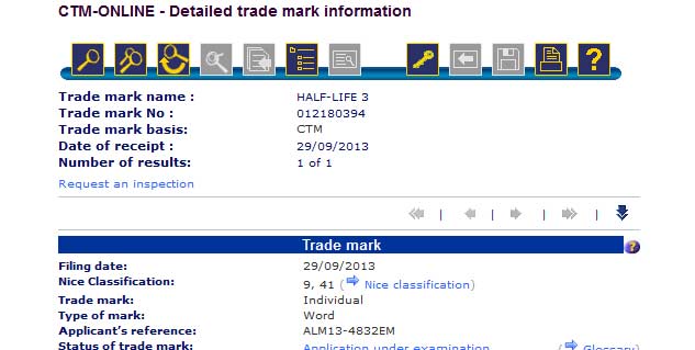 Valve trademarks Half Life 3
