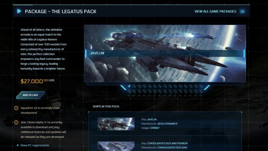 Want to buy all Star Citizen’s ships? It’ll cost you $27,000