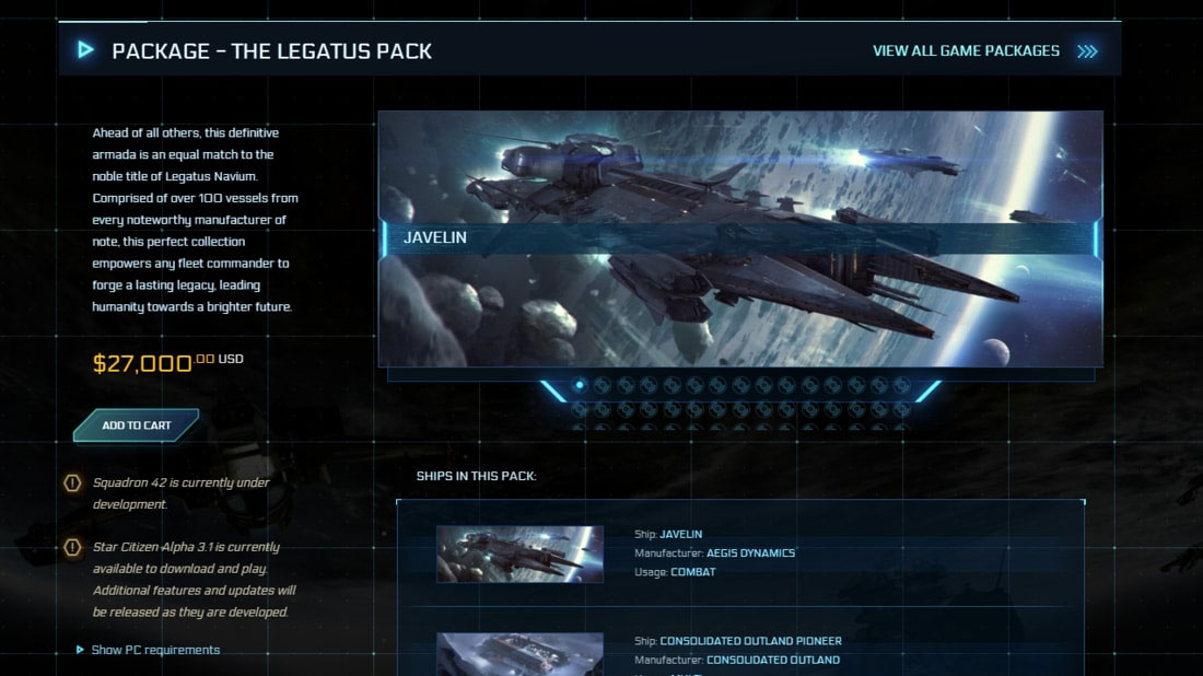 Want to buy all Star Citizen’s ships? It’ll cost you $27,000