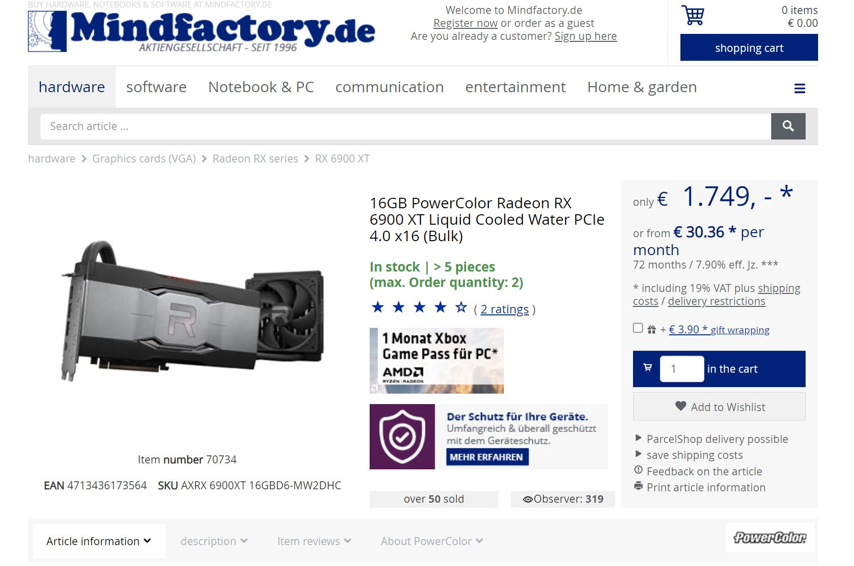 AMD RX 6900 XT Liquid en vente en Europe