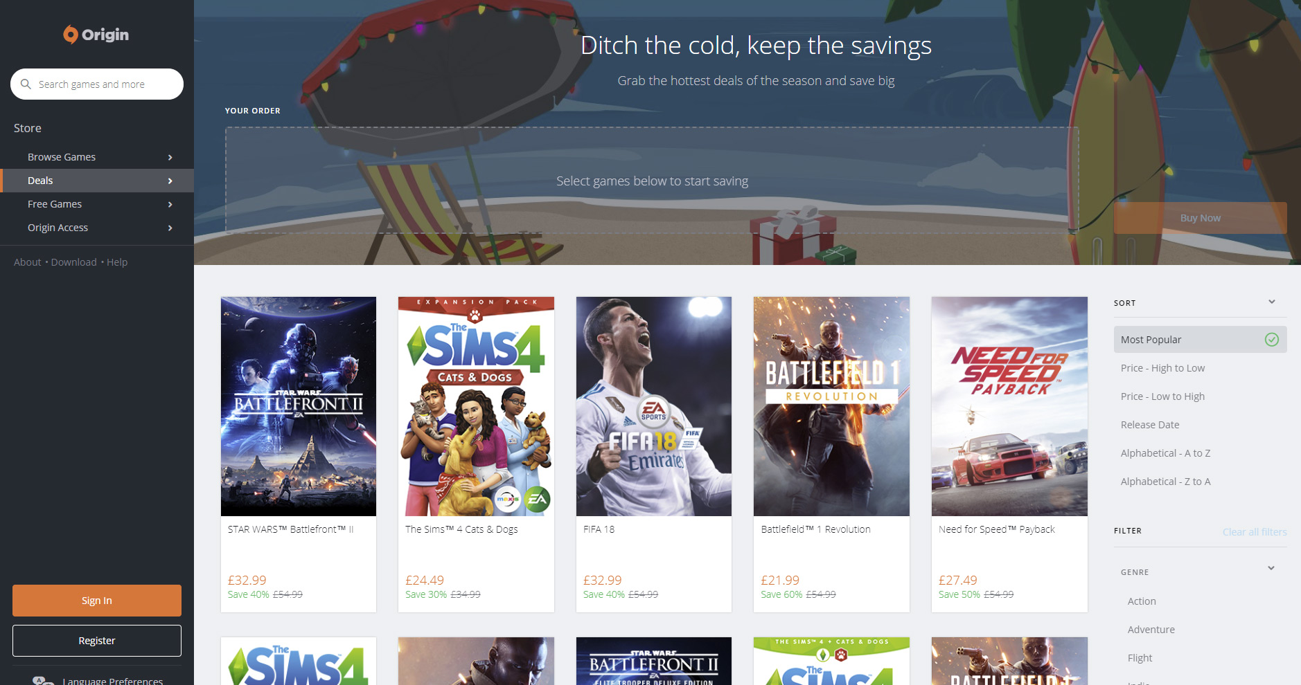 EA lance les soldes de Noël sur Origin et propose des réductions importantes sur tout le matériel.