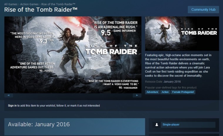 Rise Of The Tomb Raider sur PC dans un mois