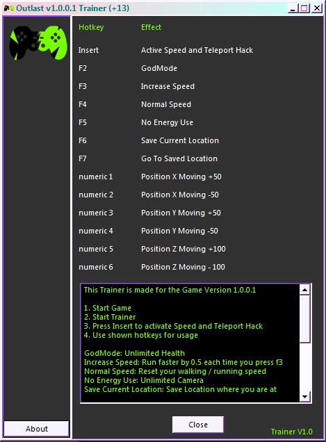 Outlast v1.0.0.1 entrenador (+13)