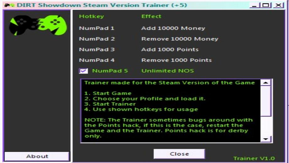 DIRT Showdown Steam Version Trainer (+5)
