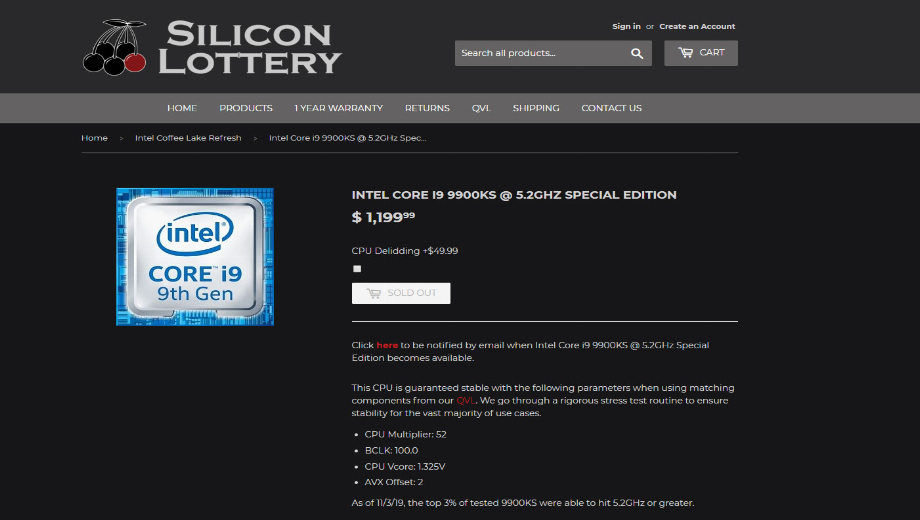 Silicon lottery cobra $1.200 por los chips 9900KS de 5,2 GHz