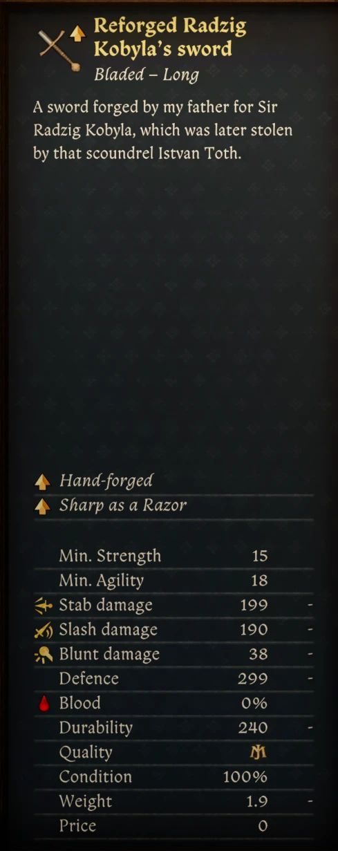 Kingdom Come : Deliverance II Radzig's Sword Reforged Master Quality Mod v1.0