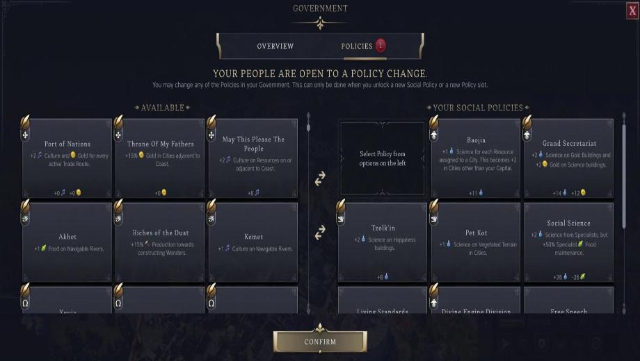 Sid Meier’s Civilization VII Show Policy Yields Mod v0.3