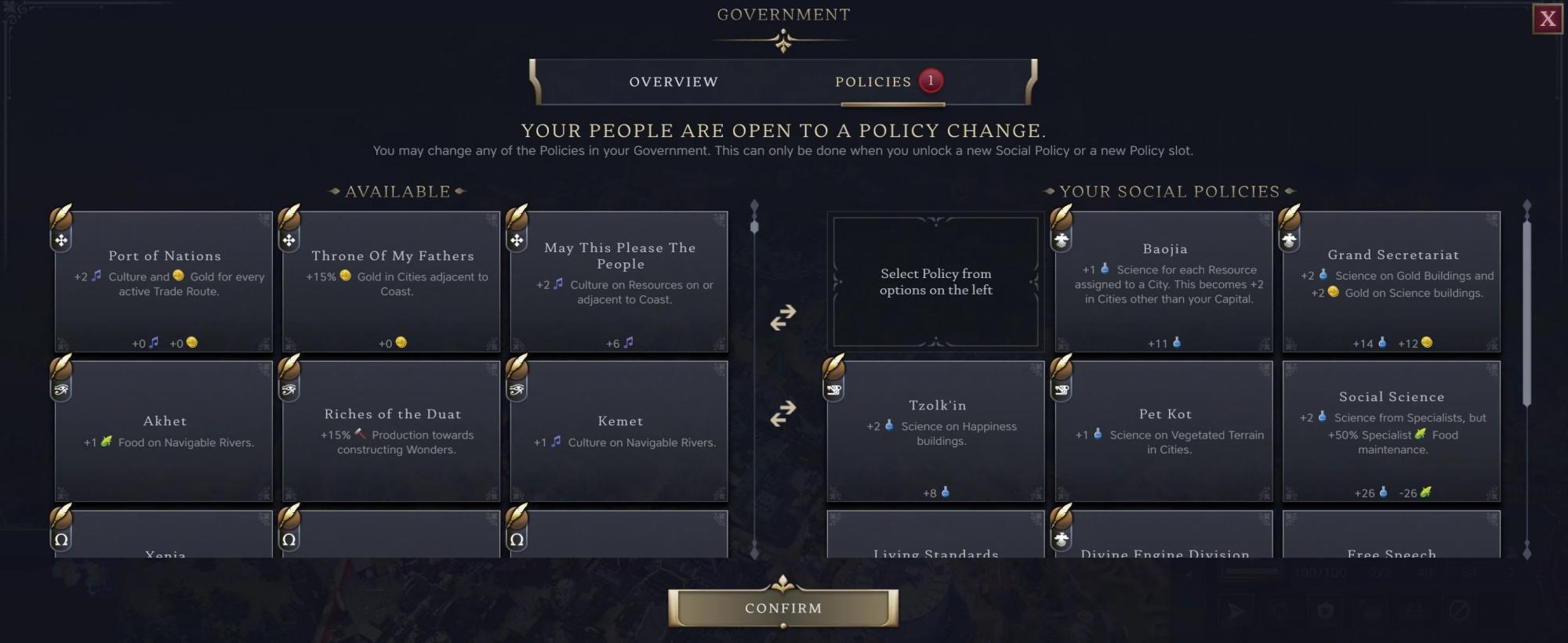 Sid Meier’s Civilization VII Show Policy Yields Mod v0.3