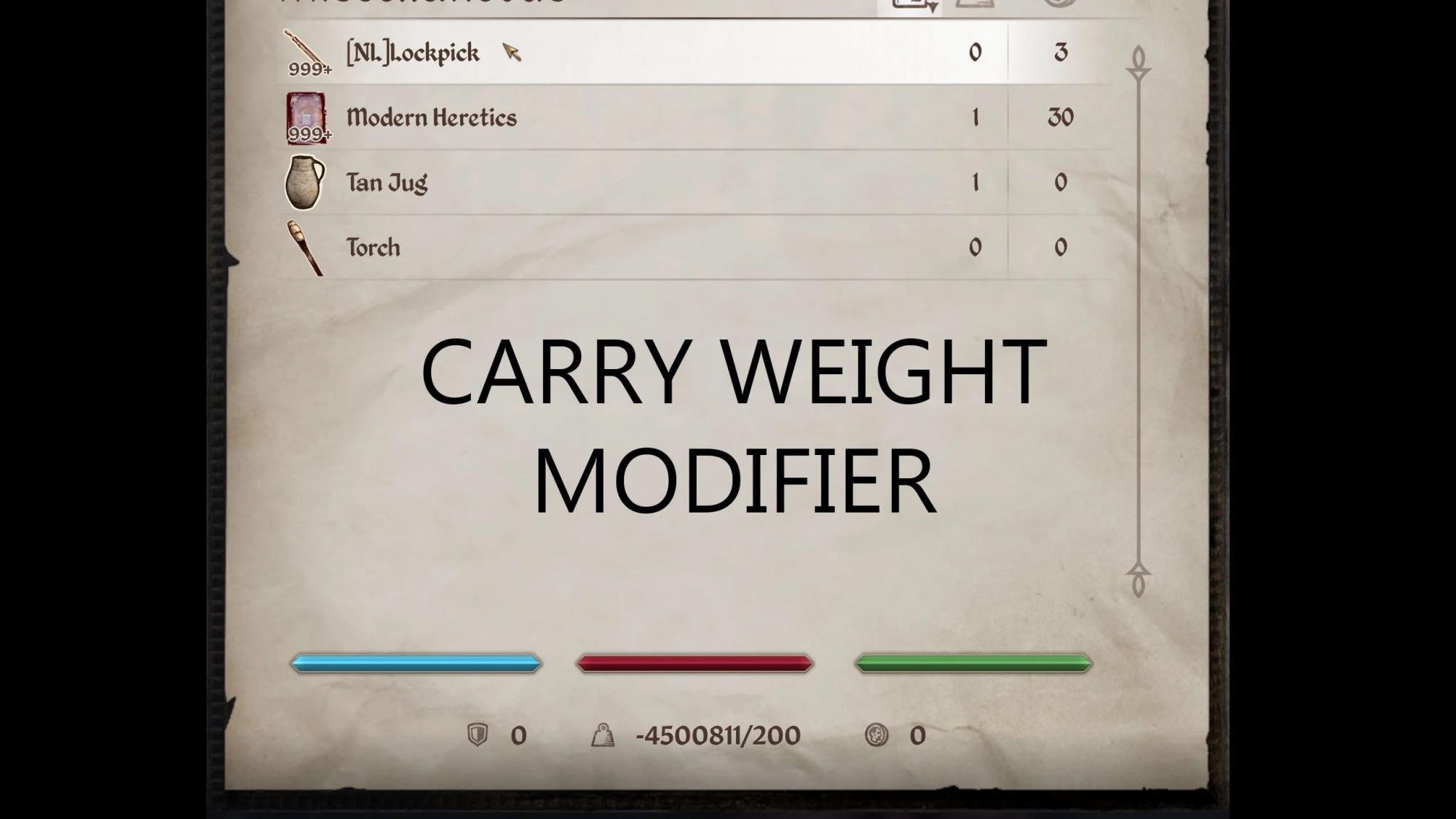 The Elder Scrolls IV : Oblivion Remastered Modificateur de poids de portage